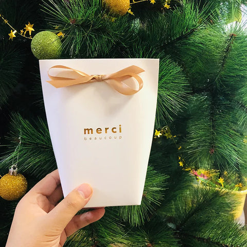 5pcs Black White Merci Candy Bag French Thank You Kraft Paper Gift Packaging Box