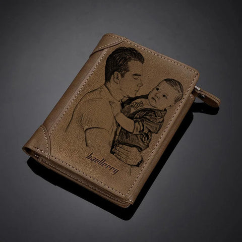 Custom Photo Wallet Men Thin Section Buckle Leather Multi-card Three-Fold Vertical Picture Wallet