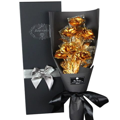 24K Foil Plated Gold Rose Bouquet Proposal Gift Flowers Box Wedding Decor Valentine Day
