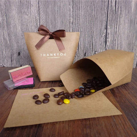 5pcs Black White Merci Candy Bag French Thank You Kraft Paper Gift Packaging Box