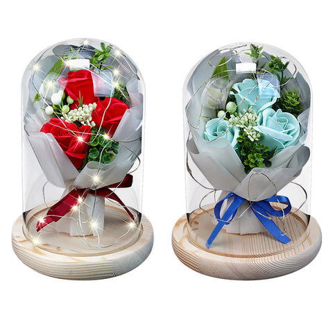 Eternal Preserved Rose In Glass Dome 3 Flower Heads Rose Forever Love Wedding Favor Valentine Day Gifts