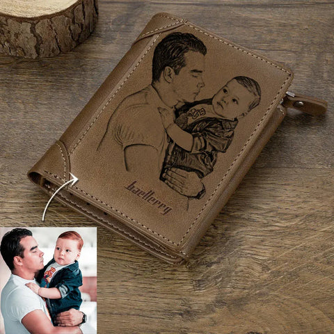 Custom Photo Wallet Men Thin Section Buckle Leather Multi-card Three-Fold Vertical Picture Wallet