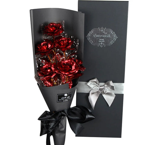 24K Foil Plated Gold Rose Bouquet Proposal Gift Flowers Box Wedding Decor Valentine Day