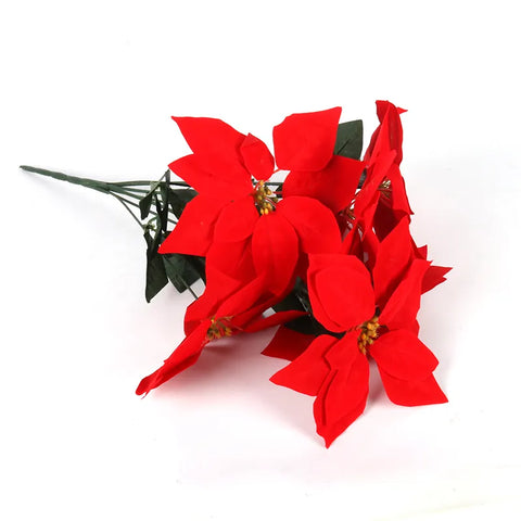 1pcs Real Touch Flannel Artificial Big Red Flowers Head Bouquet Christmas Red Poinsettia Bushes Bouquets Christmas Tree Ornament