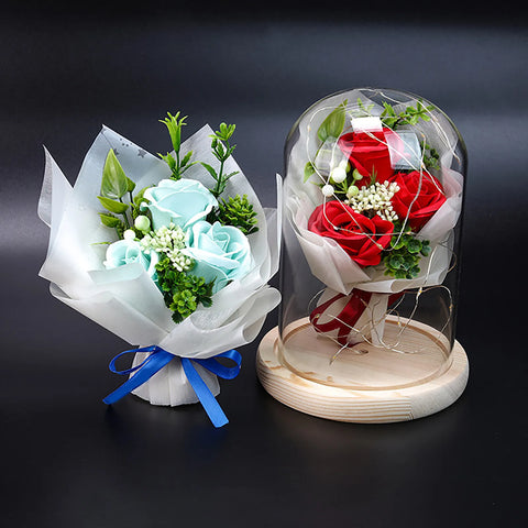 Eternal Preserved Rose In Glass Dome 3 Flower Heads Rose Forever Love Wedding Favor Valentine Day Gifts