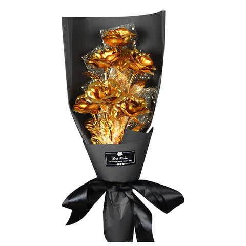 24K Foil Plated Gold Rose Bouquet Proposal Gift Flowers Box Wedding Decor Valentine Day