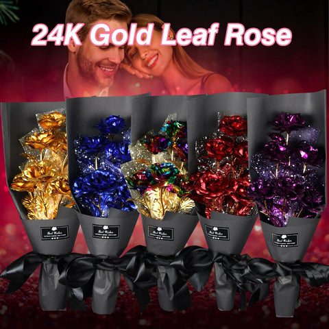 24K Foil Plated Gold Rose Bouquet Proposal Gift Flowers Box Wedding Decor Valentine Day