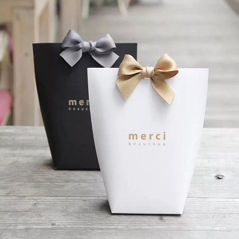 5pcs Black White Merci Candy Bag French Thank You Kraft Paper Gift Packaging Box