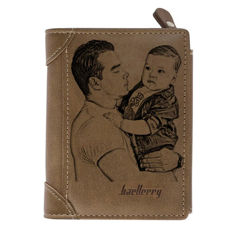 Custom Photo Wallet Men Thin Section Buckle Leather Multi-card Three-Fold Vertical Picture Wallet