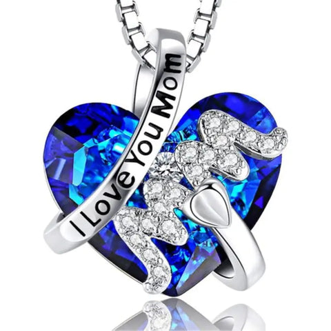 Red Blue Heart Crystal Pendant Necklace For Mother's Day Gift