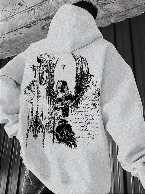 Men'S Dark Gothic Hoodie - Red Pullover Sweatshirt with Front & Back Graphic Prints, Regular Fit Hooded Sweatshirt for Everyday