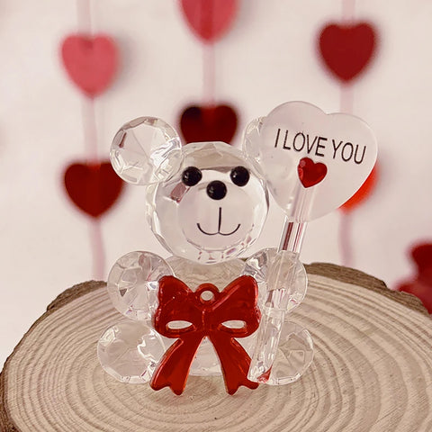 I Love You Crystal Bear Valentines Day Gift Glass Artificial Rose Flower Mothers Day Wedding Party