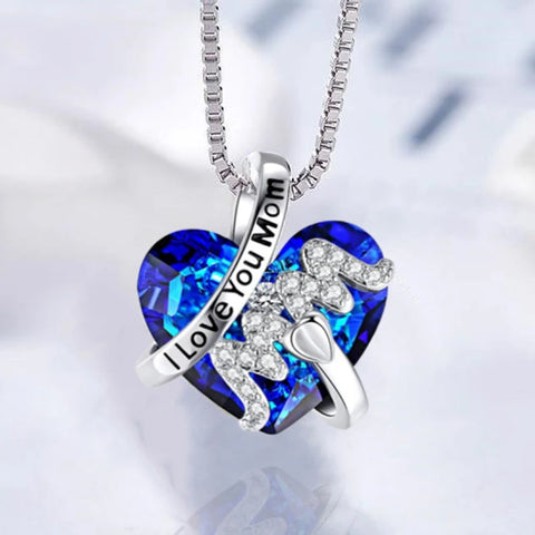 Red Blue Heart Crystal Pendant Necklace For Mother's Day Gift
