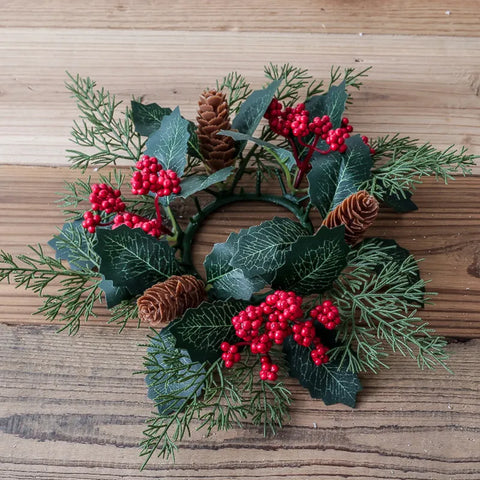 Artificial Holly Leaves Candle Wreath Fake Leaves Wreath Garland For Candle Holder Home Christmas Wedding Party Table Decoration