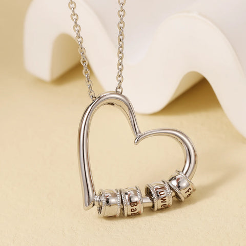 Custom Charming Heart Necklace with Engraved Beads