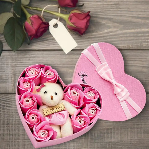 10pcs/set Soap Flower Gift Box Soap Rose Flowers Bear Birthday Valentine Wedding Gifts For Girlfriend