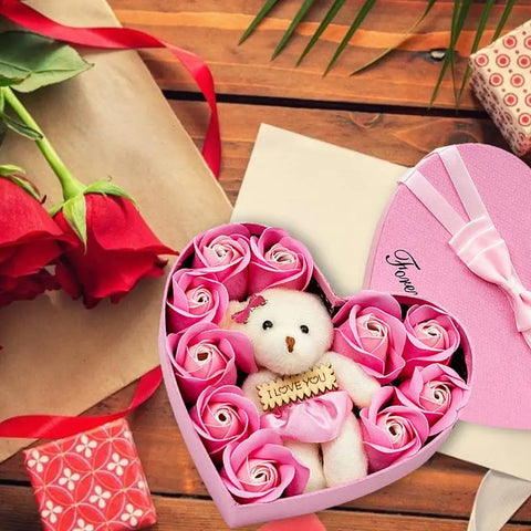 10pcs/set Soap Flower Gift Box Soap Rose Flowers Bear Birthday Valentine Wedding Gifts For Girlfriend