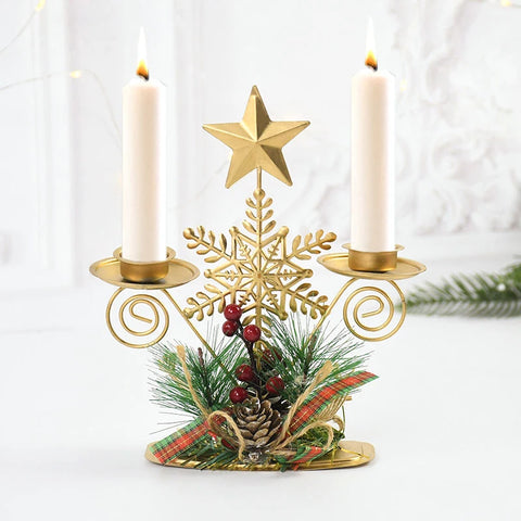Christmas Wrought Iron Candlestick Ornament Snowflake Elk Pendant Candle Holder Merry Christmas Decor For Home Navidad Noel 2024