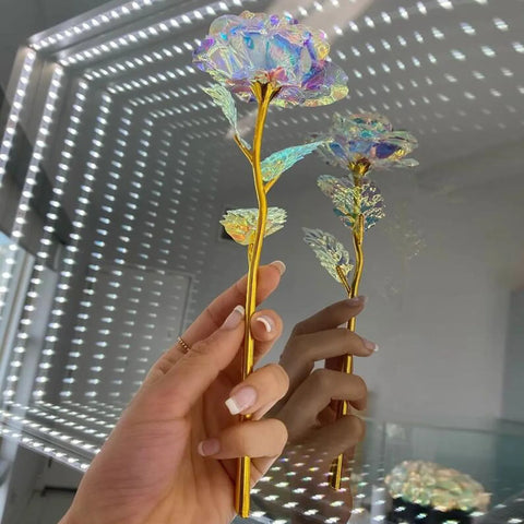 10pcs Eternal Galaxy Rose 24k Gold Flower Foil Plastic Artificial Roses Romantic Valentines Day Gift