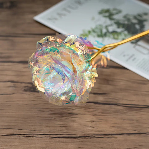 Valentines Day Gift Crystal Glass Rose Flower Gold Artificial Rose For Girlfriend Wedding Gift