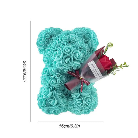 Bear Flower 9.45in Cute Artificial Forever Flower Rose With Clear Box Handmade Romantic Decorative Valentines Day