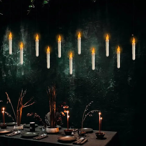 12pcs Floating Candles With Wand Magic Hanging Candles Magic Wand Remote Control Candle Halloween Christmas Home Decoration 2023