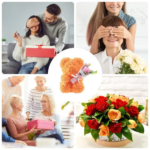 Bear Flower 9.45in Cute Artificial Forever Flower Rose With Clear Box Handmade Romantic Decorative Valentines Day