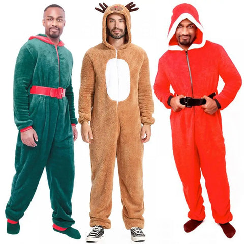 Couple Christmas Costume Pajamas Adult Holiday Coral Fleece Hooded Costumes Party Loungewear Pajamas Casual Nightwear Sets
