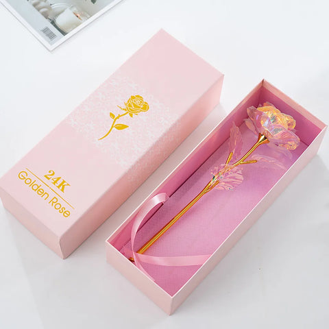 Valentines Day Gift Crystal Glass Rose Flower Gold Artificial Rose For Girlfriend Wedding Gift