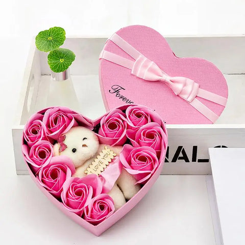 10pcs/set Soap Flower Gift Box Soap Rose Flowers Bear Birthday Valentine Wedding Gifts For Girlfriend