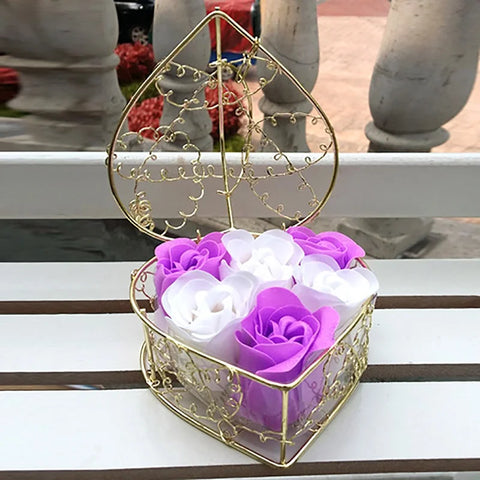 6pcs Rose Flower Petals Soap Set Birthdays Valentines Day Gifts with Hollow Metal Box Rose Soap Flower Floral Scented