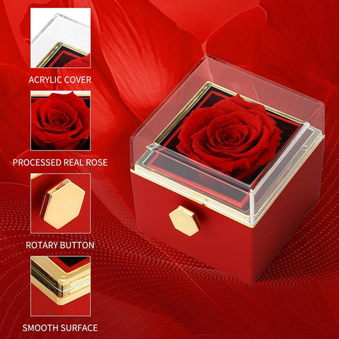 Gifts for Girlfriend Rotating Eternal Rose Gift Box Necklace Set Preserved Flower Jewelry Box For Valentine