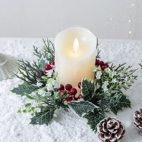 Artificial Holly Leaves Candle Wreath Fake Leaves Wreath Garland For Candle Holder Home Christmas Wedding Party Table Decoration