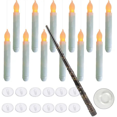 12pcs Floating Candles With Wand Magic Hanging Candles Magic Wand Remote Control Candle Halloween Christmas Home Decoration 2023
