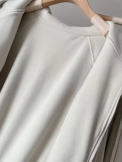 Women's Casual Sporty Hoodie Set Double-Faced Fleece Jacket Sweatpants Two-Piece Set High Waist A-Line Skirt Long Sleeve