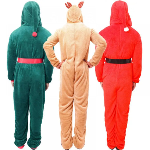 Couple Christmas Costume Pajamas Adult Holiday Coral Fleece Hooded Costumes Party Loungewear Pajamas Casual Nightwear Sets