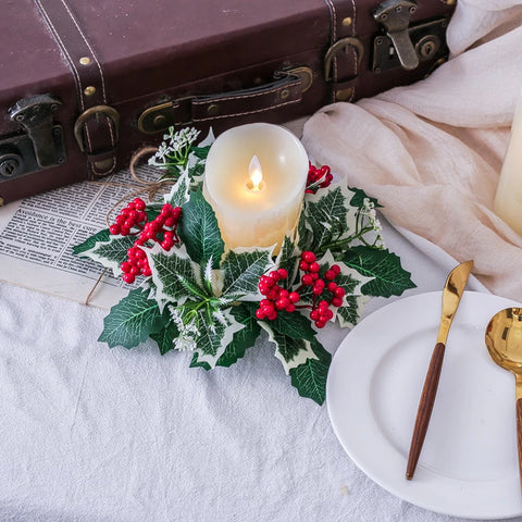 Christmas Ornaments Candle Holder Candlestick Wreath Centerpiece Plants Wreath Home Decor New Year Xmas Wedding