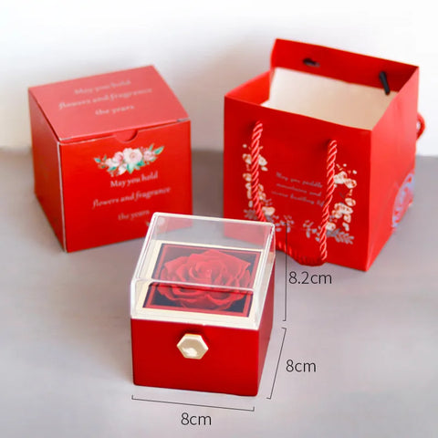 Gifts for Girlfriend Rotating Eternal Rose Gift Box Necklace Set Preserved Flower Jewelry Box For Valentine