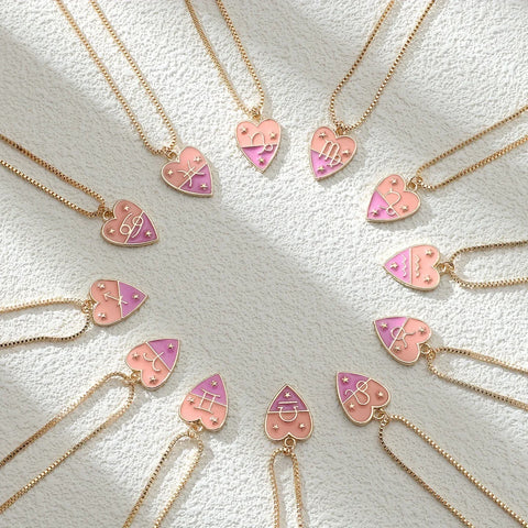 Enamel Heart Zodiac Sign Pendant