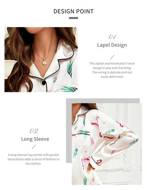 Women’s Satin Pajama Set – Heart Print Button-Down Sleepwear