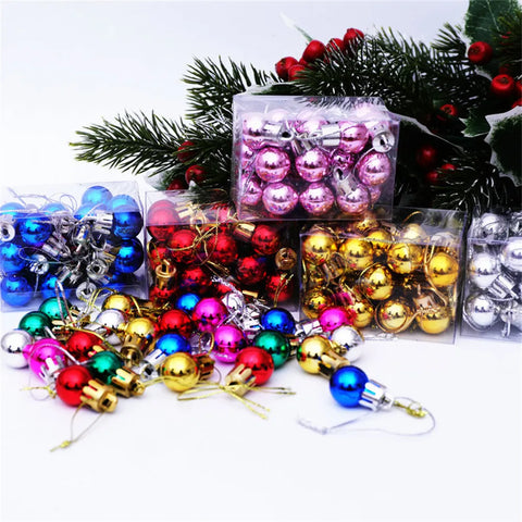 24pcs/box 2CM Mini Christmas Plastic Balls Pendant Xmas Party Hanging Ornament Christmas Tree Decor New Year Wedding Decorations