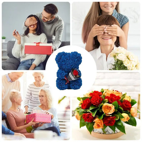Bear Flower 9.45in Cute Artificial Forever Flower Rose With Clear Box Handmade Romantic Decorative Valentines Day