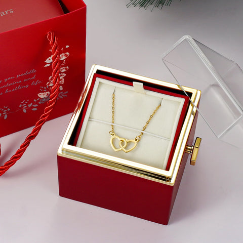 Heart Necklace Rotating Rose Flower