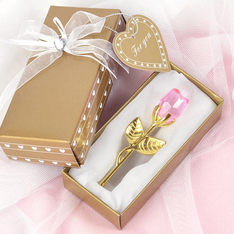 Crystal Glass Rose Flower in Box Mini Forever Red Gold Artificial Rose for Girlfriend Wedding Gift Mothers Day Gift