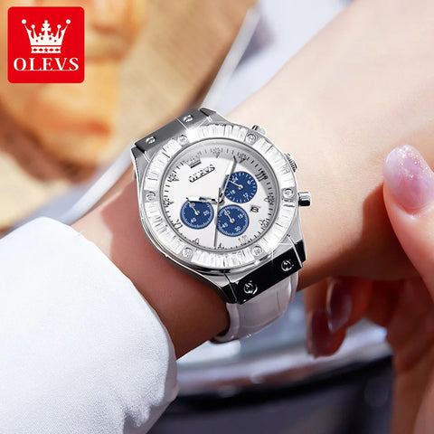 OLEVS Couple Pair Quartz Watches Calendar Date Multifunction Chronograph His and Hers Wristwatch for Men Women Lovers Gifts Set