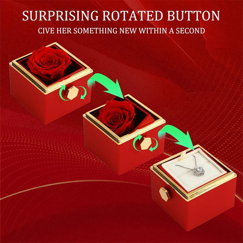 Gifts for Girlfriend Rotating Eternal Rose Gift Box Necklace Set Preserved Flower Jewelry Box For Valentine