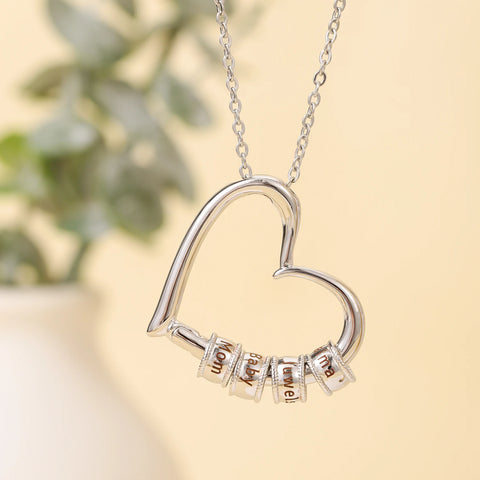 Custom Charming Heart Necklace with Engraved Beads