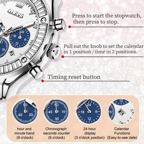 OLEVS Couple Pair Quartz Watches Calendar Date Multifunction Chronograph His and Hers Wristwatch for Men Women Lovers Gifts Set