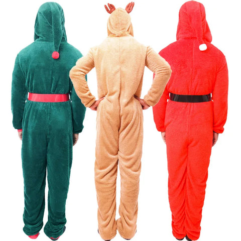 Couple Christmas Costume Pajamas Adult Holiday Coral Fleece Hooded Costumes Party Loungewear Pajamas Casual Nightwear Sets