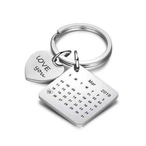 Photo Heart Name Personalized Key Chain Text Engraved Calendar Date